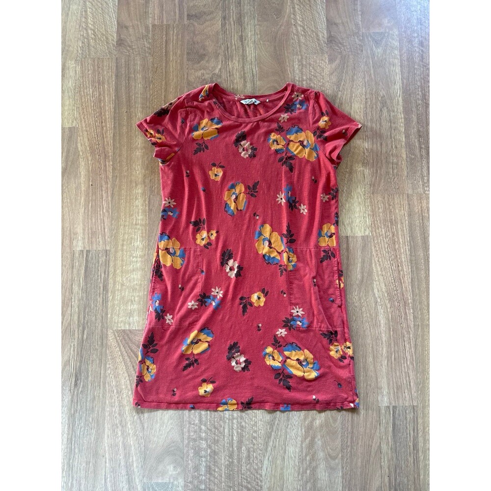 Toad & Co red floral midi dress with pockets